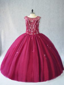 Perfect Burgundy Sleeveless Beading Floor Length Quinceanera Gowns