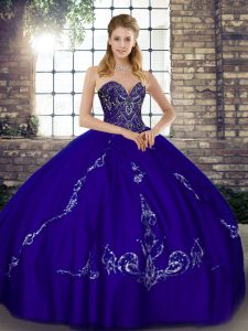 Designer Sleeveless Tulle Floor Length Lace Up Vestidos de Quinceanera in Purple with Beading and Embroidery
