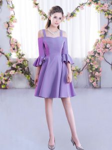 Fashionable Lavender Zipper Court Dresses for Sweet 16 Ruching Half Sleeves Mini Length