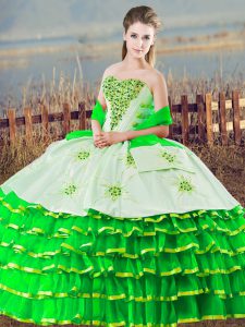 Green Ball Gowns Beading and Ruffled Layers Quinceanera Dress Lace Up Organza Sleeveless Floor Length