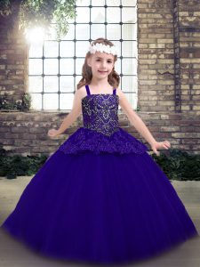 Affordable Sleeveless Tulle Floor Length Lace Up Custom Made Pageant Dress in Purple with Beading