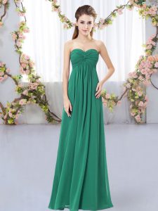 New Style Dark Green Sleeveless Ruching Floor Length Dama Dress for Quinceanera