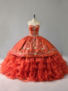 Sleeveless Lace Up Floor Length Embroidery and Ruffles Quinceanera Dress