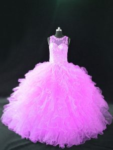 Adorable Lilac Sleeveless Beading and Ruffles Floor Length 15 Quinceanera Dress