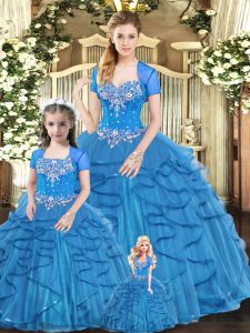 Exceptional Sleeveless Beading and Ruffles Lace Up Quinceanera Dresses