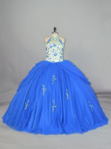 Luxurious Blue Lace Up Strapless Appliques and Embroidery Vestidos de Quinceanera Tulle Sleeveless