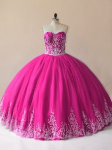 Fuchsia Quinceanera Dress Sweet 16 and Quinceanera with Embroidery Sweetheart Sleeveless Lace Up