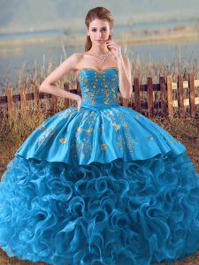Baby Blue Quince Ball Gowns Sweet 16 and Quinceanera with Embroidery and Ruffles Sweetheart Sleeveless Brush Train Lace Up