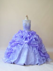 Beautiful Lavender Sleeveless Organza Brush Train Zipper Quinceanera Gowns for Sweet 16 and Quinceanera