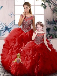 Fine Off The Shoulder Sleeveless Organza Quince Ball Gowns Beading and Ruffles Zipper