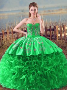 Glamorous Lace Up 15th Birthday Dress Green for Sweet 16 and Quinceanera with Embroidery and Ruffles