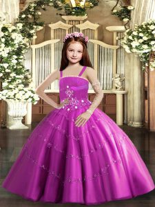 Straps Sleeveless Pageant Dress Floor Length Beading Lilac Taffeta and Tulle