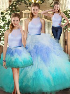 Tulle Sleeveless Floor Length Sweet 16 Quinceanera Dress and Ruffles