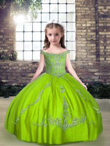 Floor Length Lace Up Little Girls Pageant Dress for Party and Wedding Party with Beading