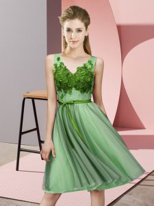 Flare Knee Length Apple Green Dama Dress Tulle Sleeveless Appliques