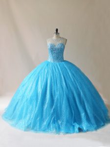 Exceptional Court Train Ball Gowns Vestidos de Quinceanera Baby Blue Scoop Organza Sleeveless Floor Length Lace Up