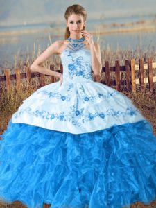 Pretty Organza Sleeveless Quinceanera Dress Court Train and Embroidery and Ruffles
