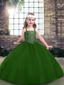 Vintage Green Lace Up Glitz Pageant Dress Beading Sleeveless Floor Length