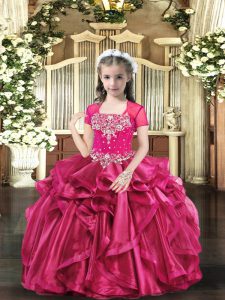 Wonderful Floor Length Ball Gowns Sleeveless Hot Pink Child Pageant Dress Lace Up