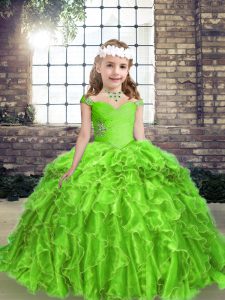 Lace Up Pageant Dress for Teens Beading and Ruffles Sleeveless Floor Length