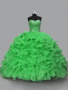 Green Sleeveless Beading and Ruffles Floor Length Sweet 16 Quinceanera Dress