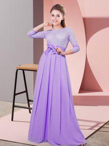Fashionable Lavender 3 4 Length Sleeve Chiffon Side Zipper Damas Dress for Wedding Party