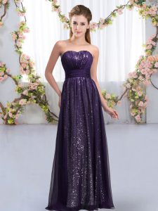 Delicate Dark Purple Sleeveless Floor Length Sequins Lace Up Damas Dress