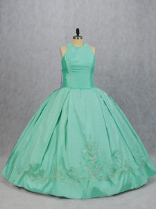Floor Length Apple Green Quinceanera Gown Satin Sleeveless Embroidery