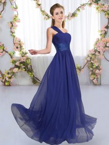 Chiffon Sleeveless Floor Length Court Dresses for Sweet 16 and Ruching