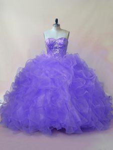 Lavender Sleeveless Organza Lace Up Sweet 16 Dress for Sweet 16 and Quinceanera