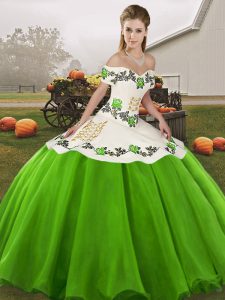 Unique Embroidery 15 Quinceanera Dress Green Lace Up Sleeveless Floor Length