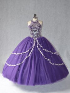 Flare Floor Length Ball Gowns Sleeveless Purple Vestidos de Quinceanera Lace Up