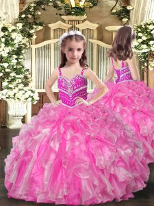 Best Sleeveless Beading and Ruffles Lace Up Little Girl Pageant Dress