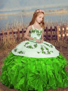 Ball Gowns Straps Sleeveless Organza Floor Length Lace Up Embroidery and Ruffles Kids Formal Wear