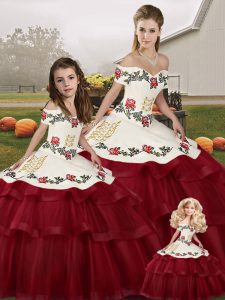 Fantastic Wine Red Sleeveless Brush Train Embroidery and Ruffled Layers Sweet 16 Dresses