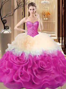 Multi-color Sweetheart Neckline Beading and Ruffles Quince Ball Gowns Sleeveless Lace Up