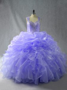 Colorful Lavender Straps Neckline Beading and Ruffles Quinceanera Gown Sleeveless Zipper