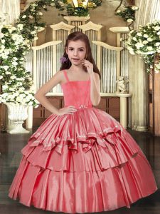 Best Ruffled Layers Pageant Dress for Teens Coral Red Lace Up Sleeveless Floor Length