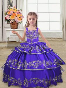 Cheap Purple Sleeveless Embroidery and Ruffled Layers Floor Length Pageant Dress
