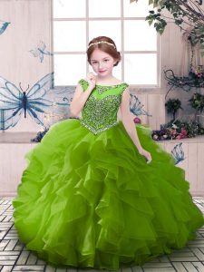 Elegant Green Ball Gowns Organza Scoop Sleeveless Beading Floor Length Zipper Pageant Dress Toddler