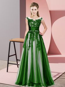 Adorable Green Tulle Zipper Quinceanera Court Dresses Sleeveless Floor Length Beading and Lace