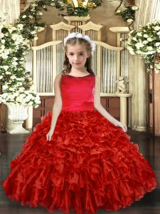 Red Ball Gowns Ruffles Pageant Gowns Backless Organza Sleeveless Floor Length