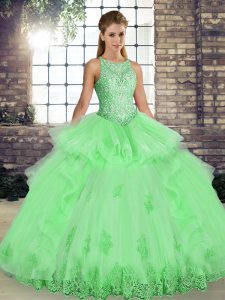 Pretty Scoop Neckline Lace and Embroidery and Ruffles Sweet 16 Dresses Sleeveless Lace Up