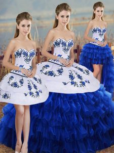 Embroidery and Ruffled Layers and Bowknot Sweet 16 Dresses Royal Blue Lace Up Sleeveless Floor Length