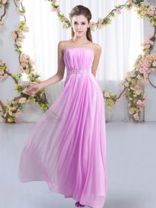 Smart Lace Up Vestidos de Damas Lilac for Wedding Party with Beading Sweep Train