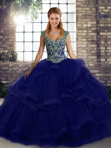 Luxurious Purple Sleeveless Tulle Lace Up Quinceanera Dress for Military Ball and Sweet 16 and Quinceanera