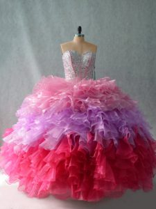 Shining Sleeveless Lace Up Floor Length Beading and Ruffles Sweet 16 Quinceanera Dress