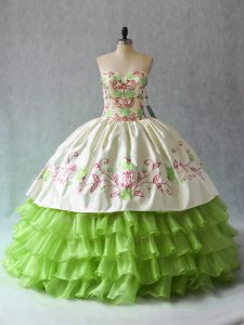 Flirting Green Sleeveless Floor Length Ruffled Layers Lace Up 15th Birthday Dress