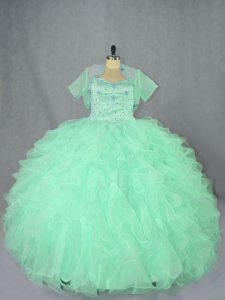 Luxurious Floor Length Apple Green Quince Ball Gowns Sweetheart Sleeveless Lace Up