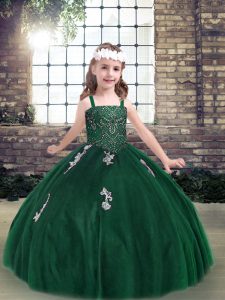 Tulle Sleeveless Floor Length Girls Pageant Dresses and Appliques